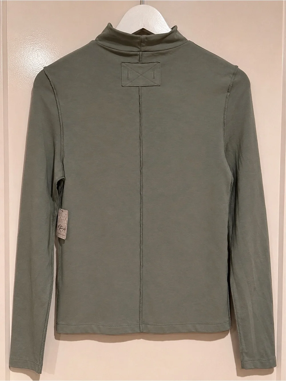 Free People Olive Green Mock Neck Long Sleeve Top Exposed Seams